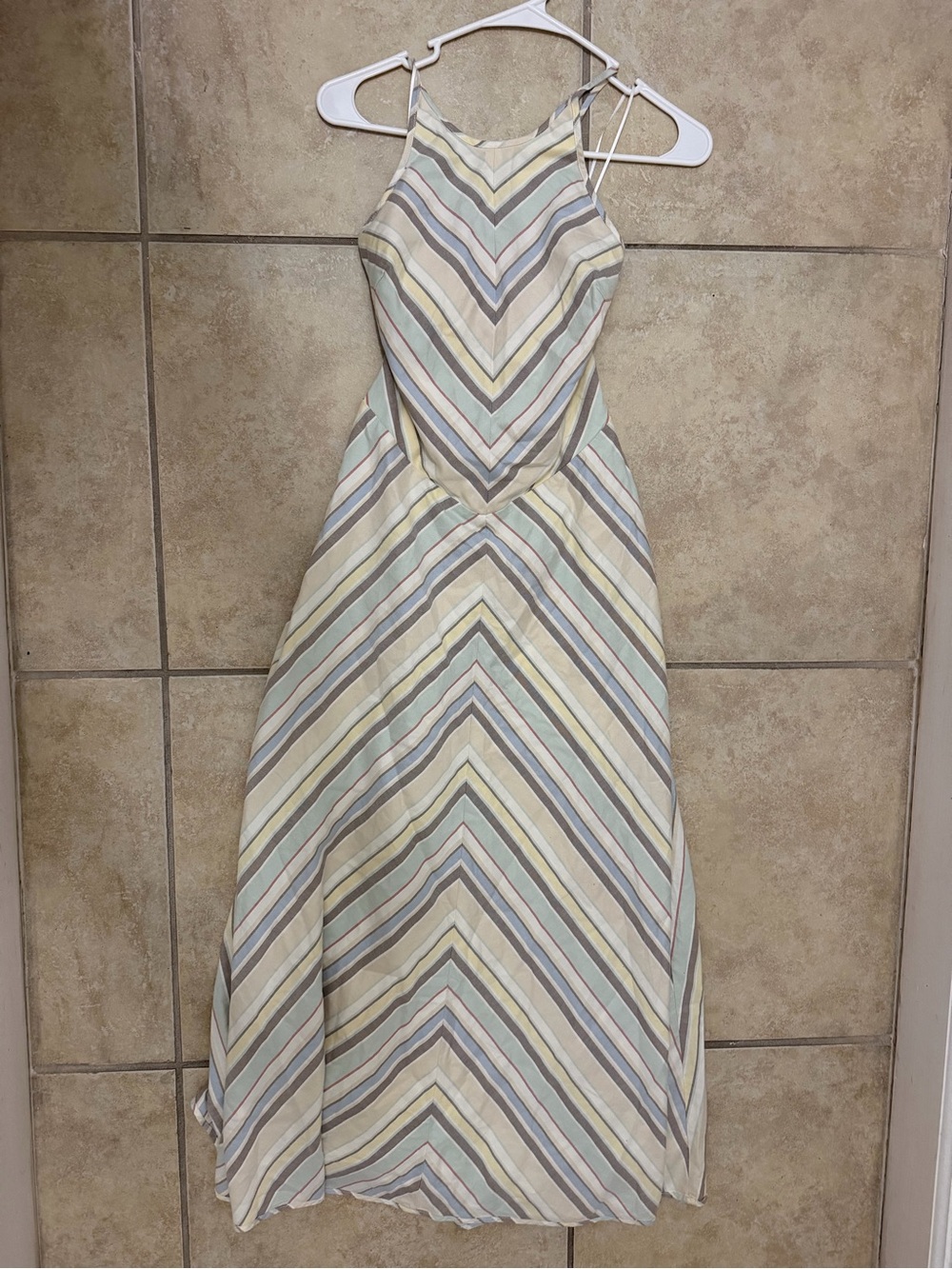 Striped Halter Midi Dress in Pastel Stripe